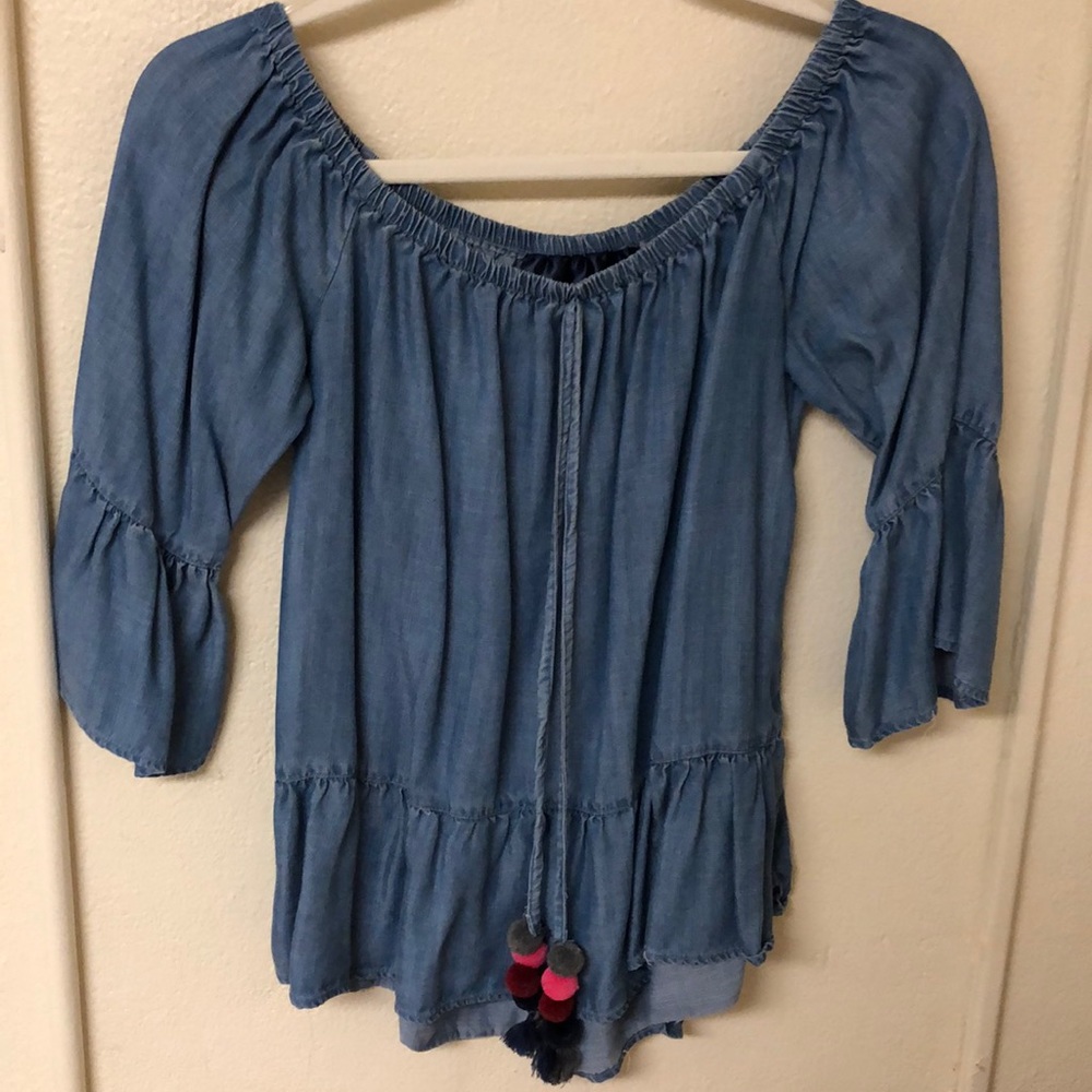 Francesca’s Cute off the shoulder denim shirt